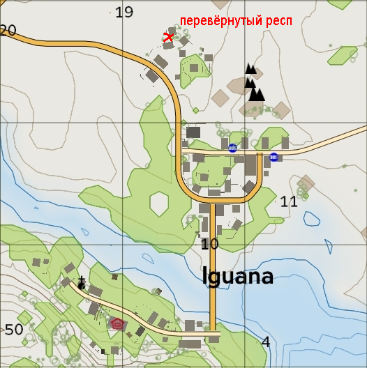 Карта Игуаны с меткой расположения респа